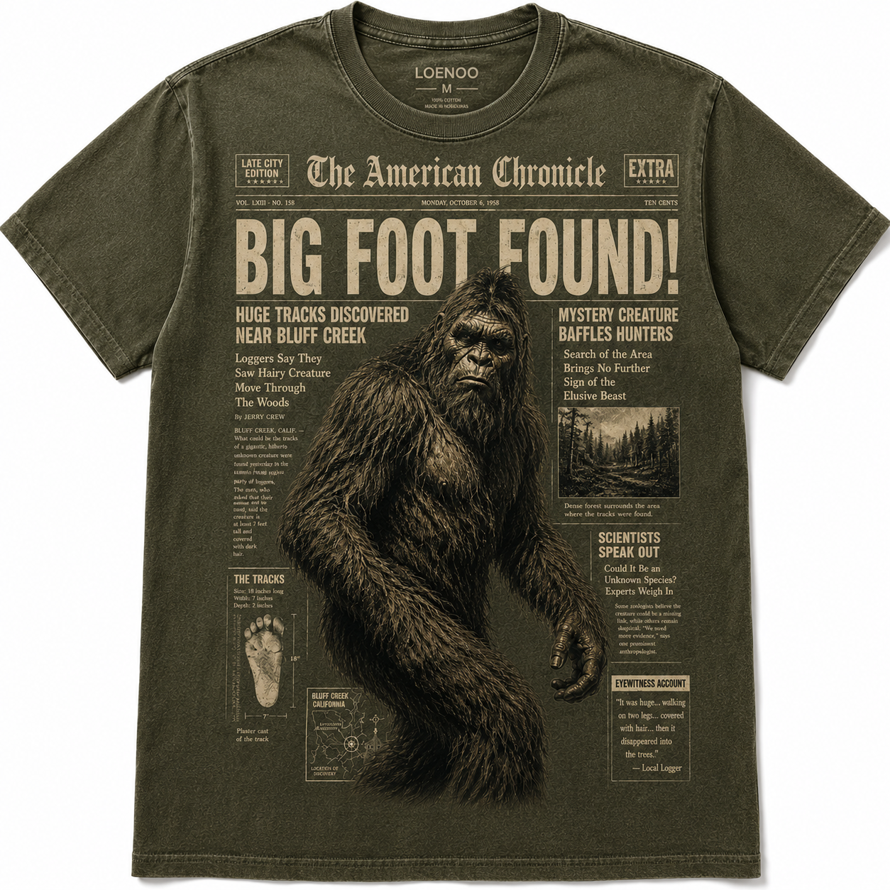 Big Foot Found! Vintage Newspaper Sasquatch Graphic T-Shirt
