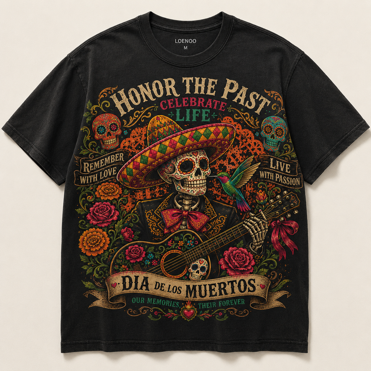 Honor the Past Celebrate Life Día de los Muertos Sugar Skull Graphic T-Shirt