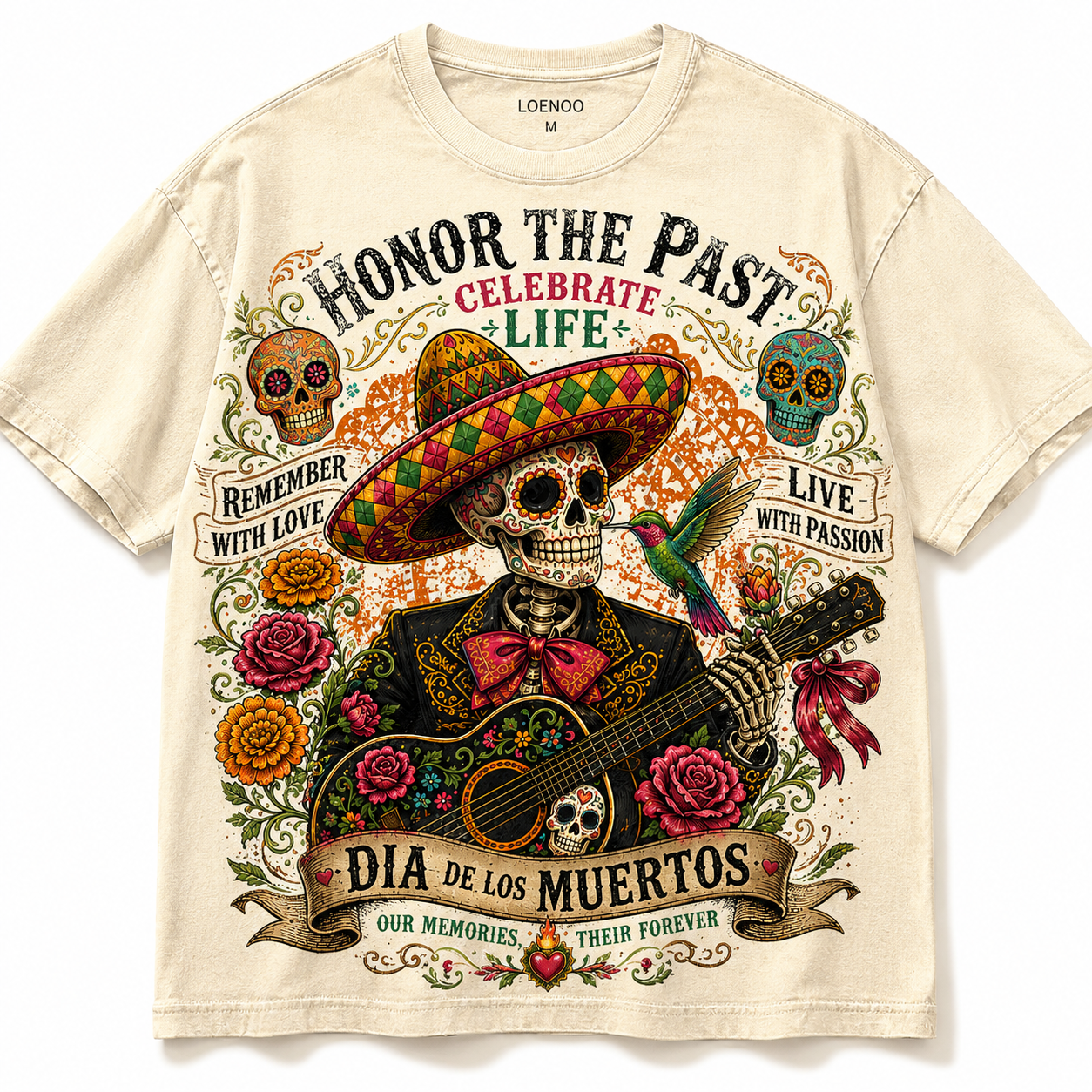 Honor the Past Celebrate Life Día de los Muertos Sugar Skull Graphic T-Shirt