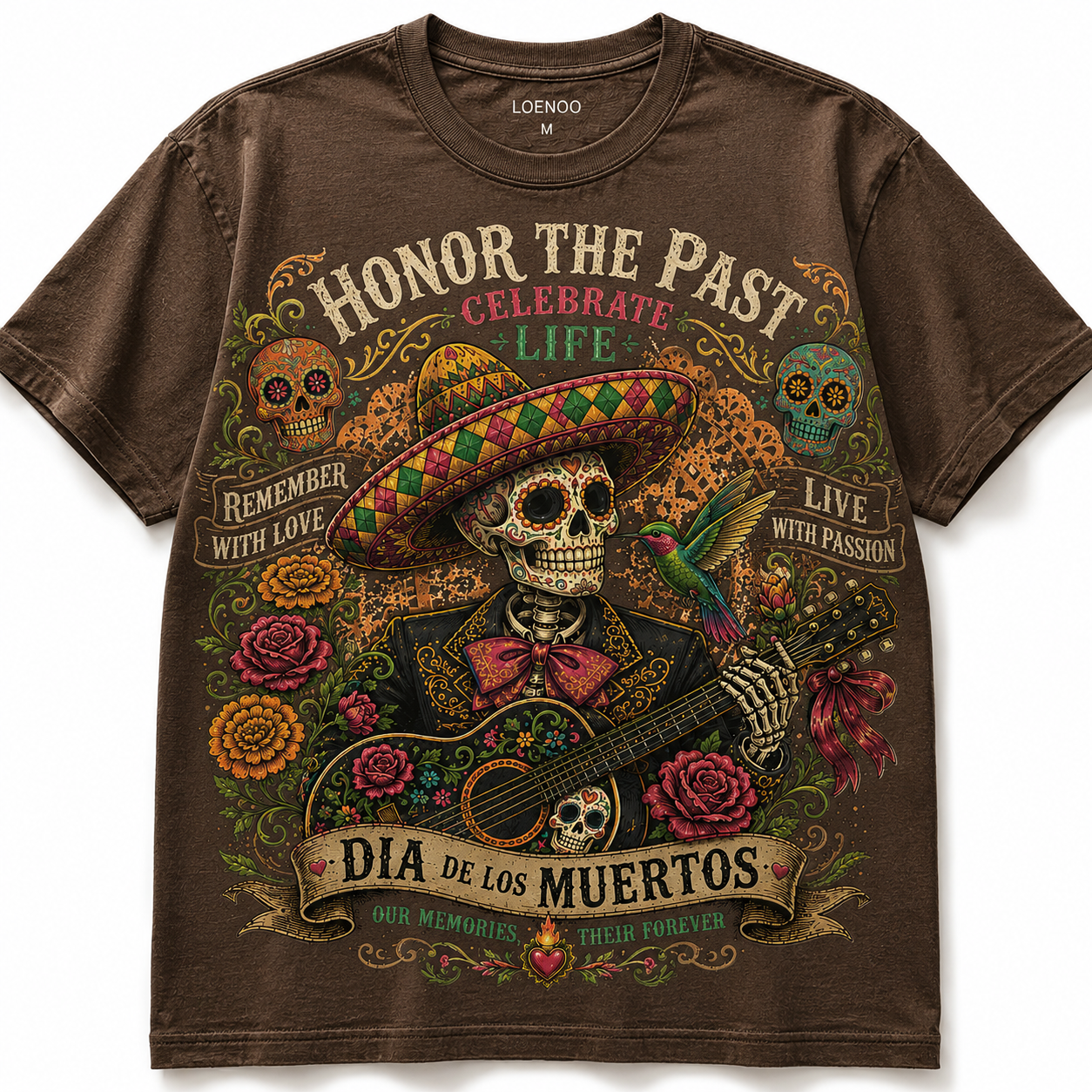 Honor the Past Celebrate Life Día de los Muertos Sugar Skull Graphic T-Shirt