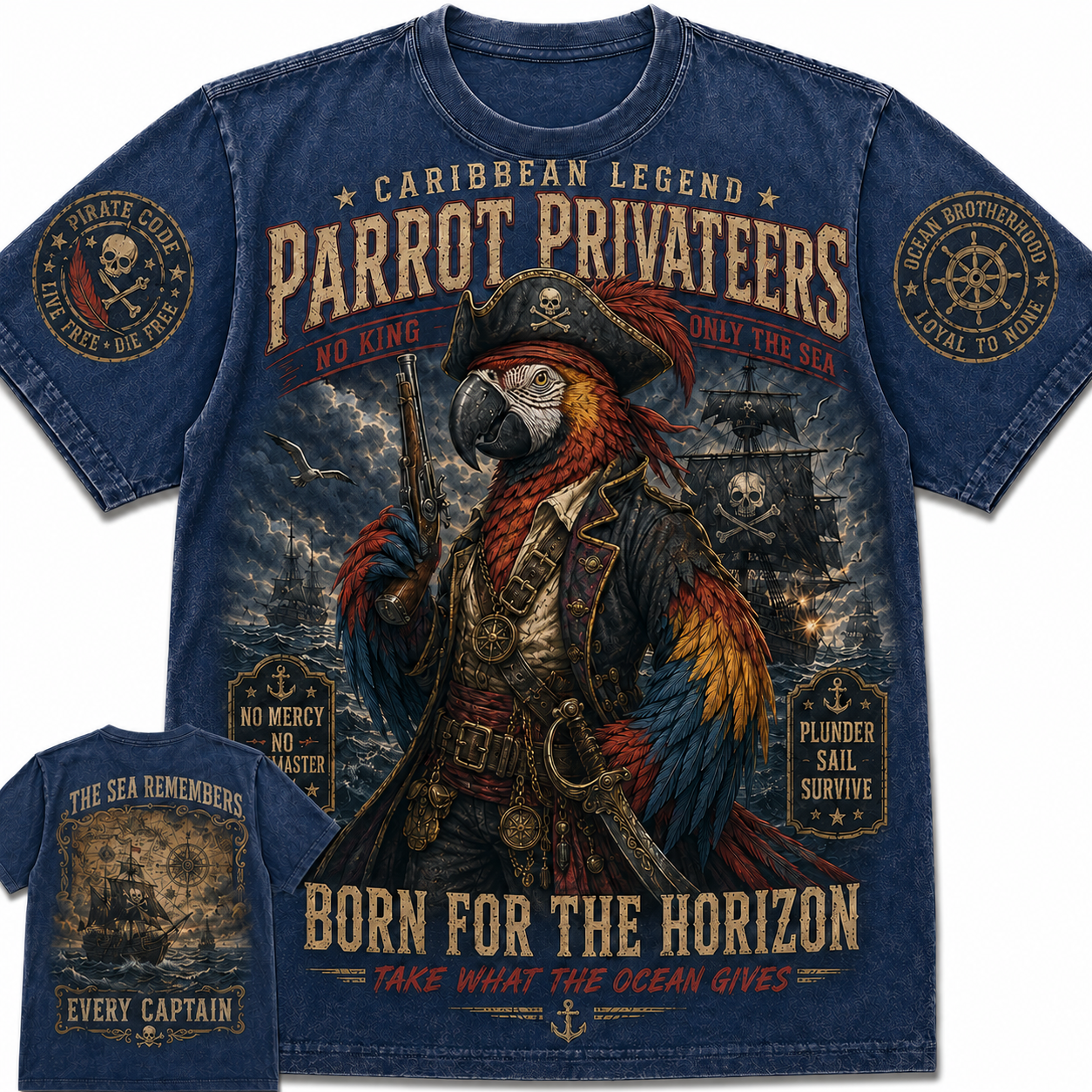 Pirate Parrot Privateers Skull Captain Graphic T-Shirt