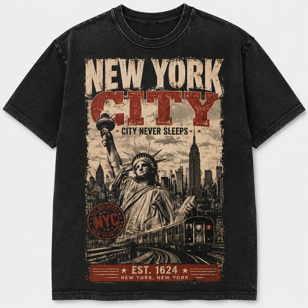 NYC City Never Sleeps Vintage Statue Tee