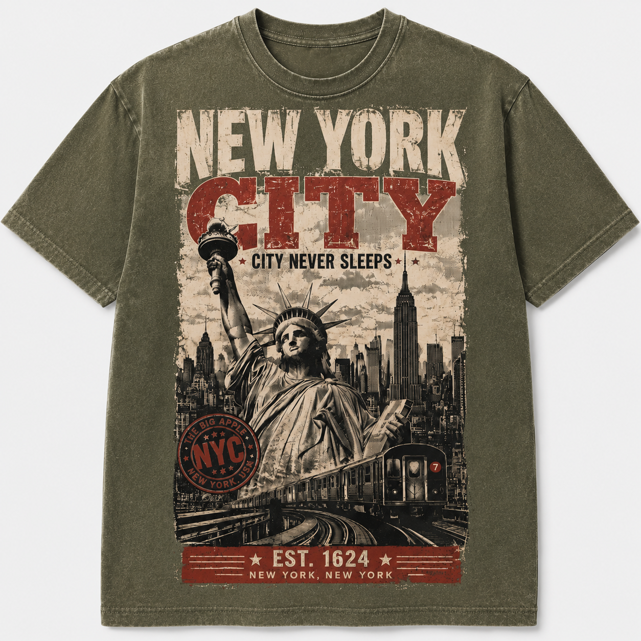 NYC City Never Sleeps Vintage Statue Tee