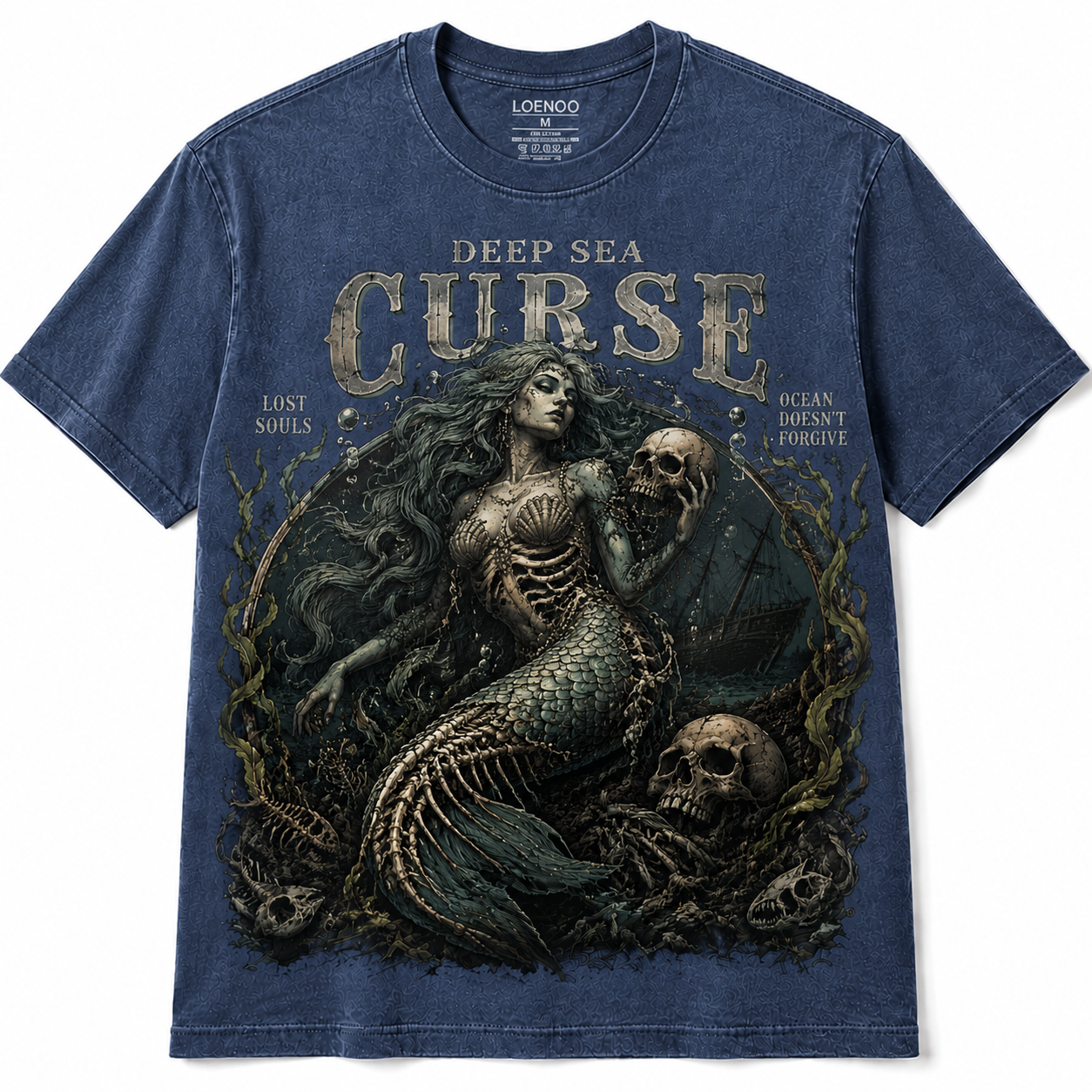 Deep Sea Curse Vintage Mermaid Skull Graphic Tee