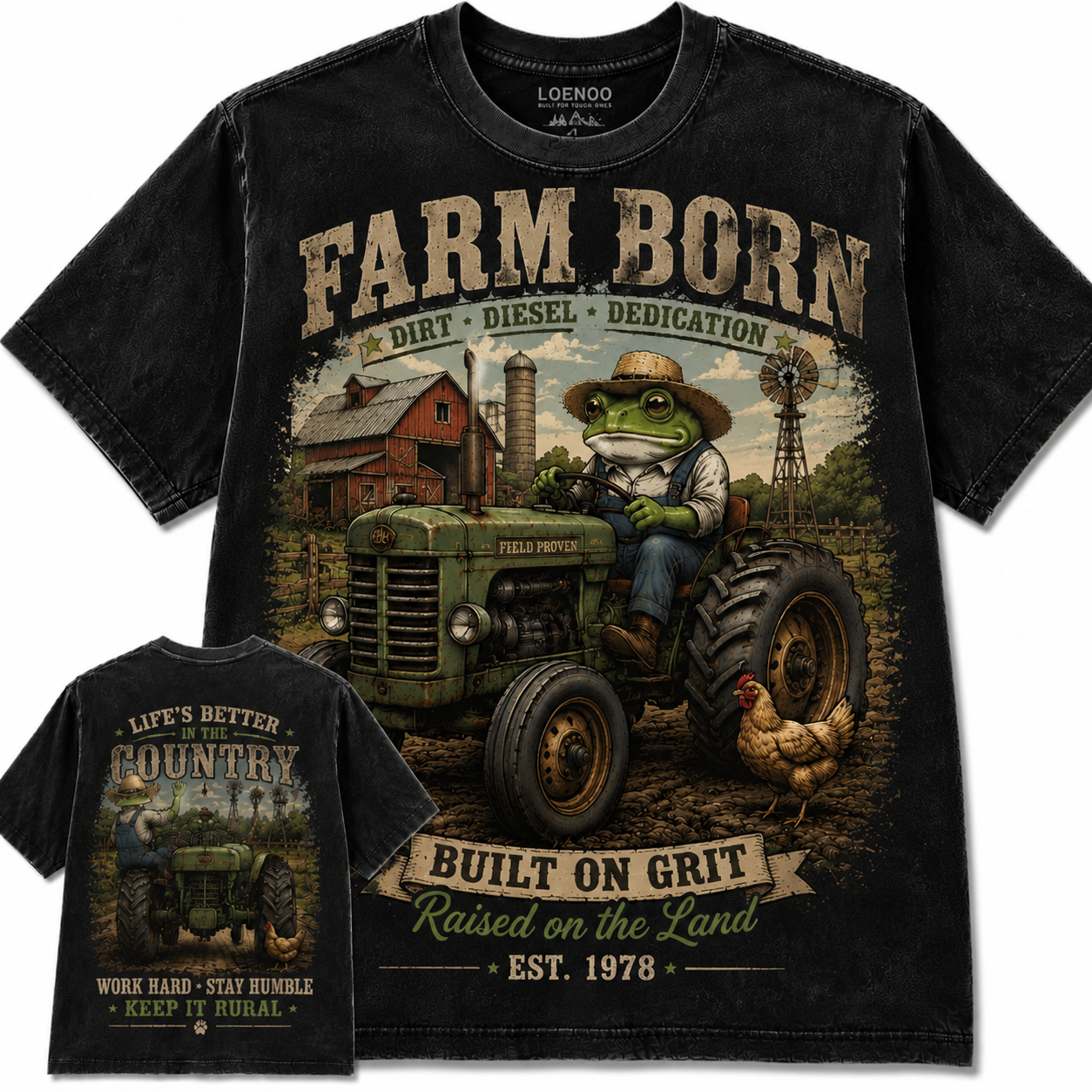 Vintage Frog Tractor Farm Graphic Tee