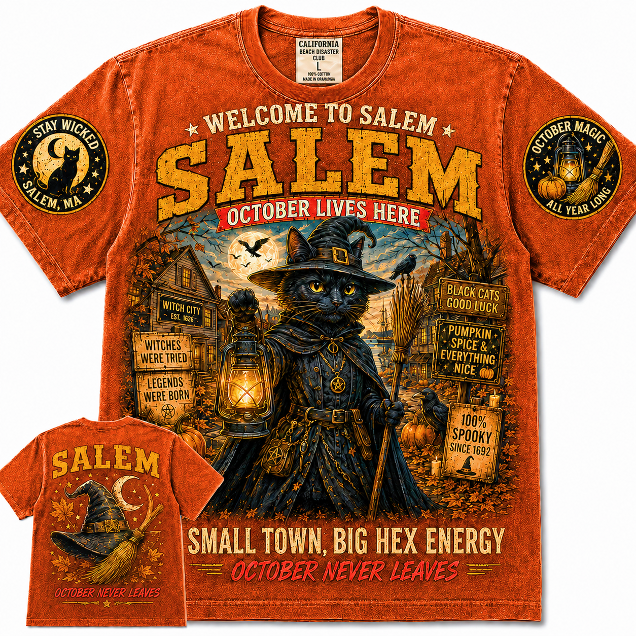 Salem October Lives Here Black Cat T-Shirt