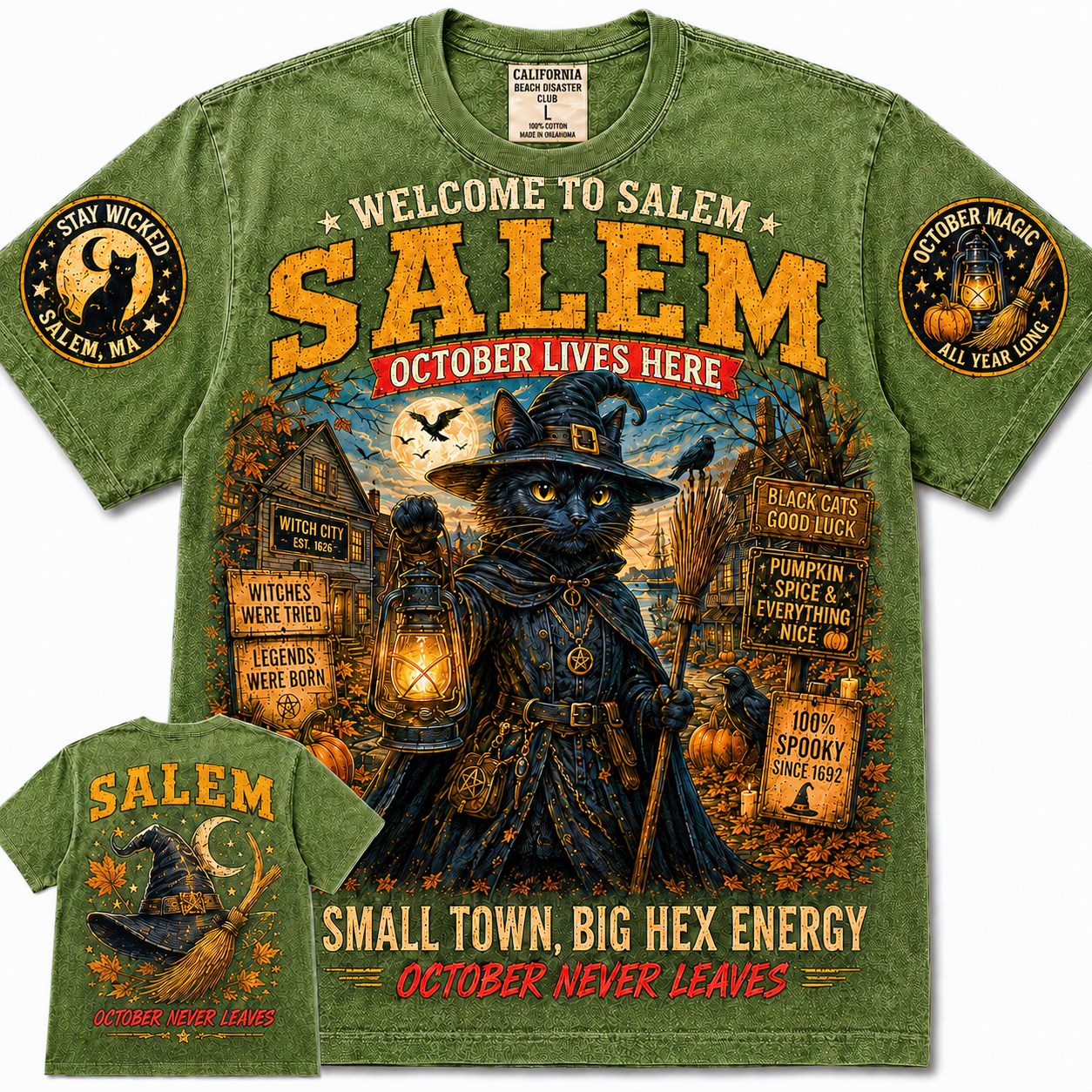 Salem October Lives Here Black Cat T-Shirt