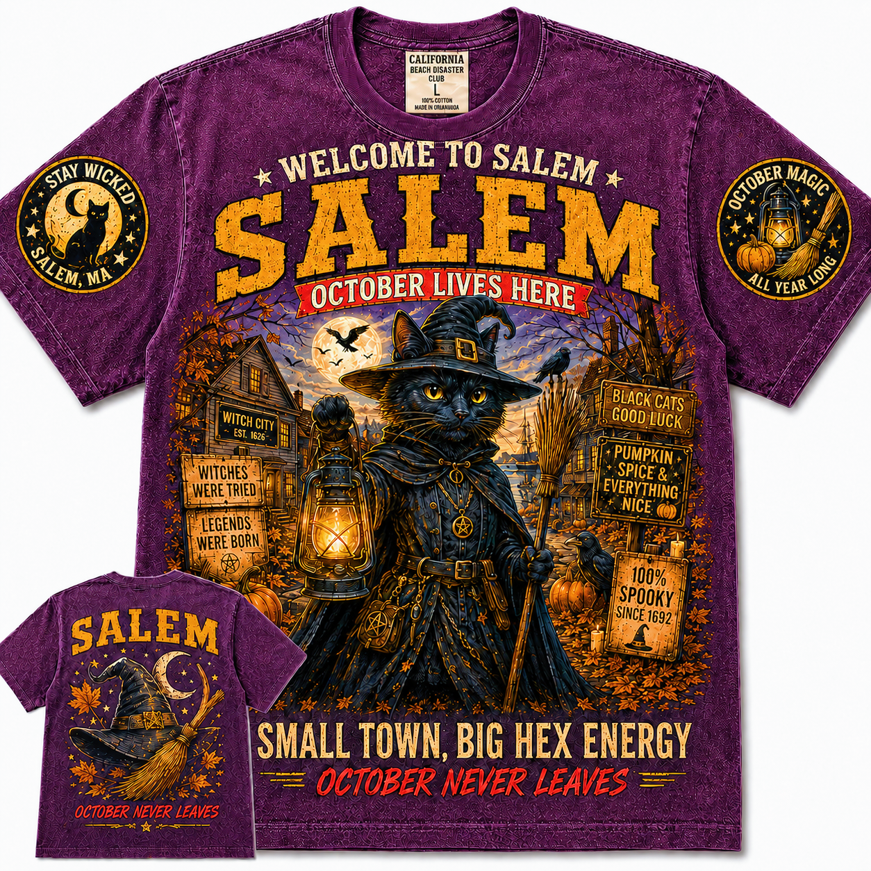 Salem October Lives Here Black Cat T-Shirt