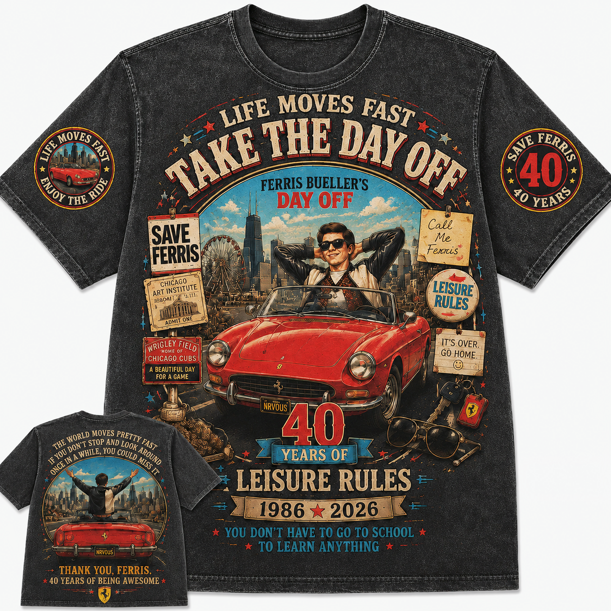 Ferris Bueller Day Off 40 Years Vintage Graphic Tee