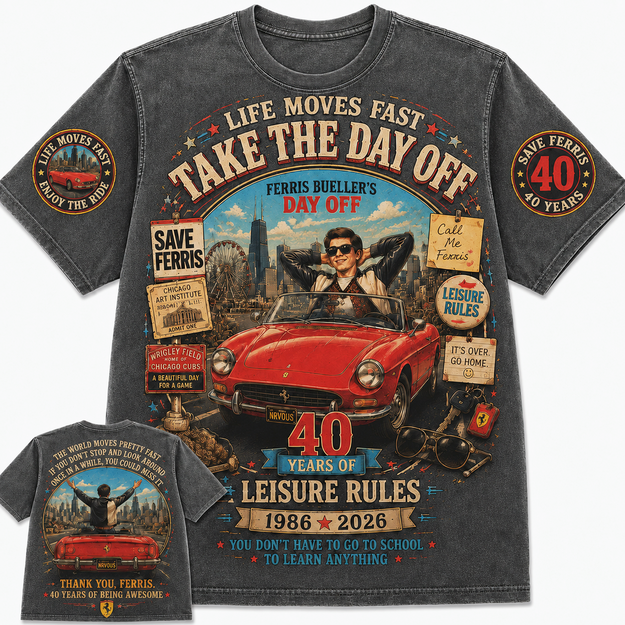 Ferris Bueller Day Off 40 Years Vintage Graphic Tee
