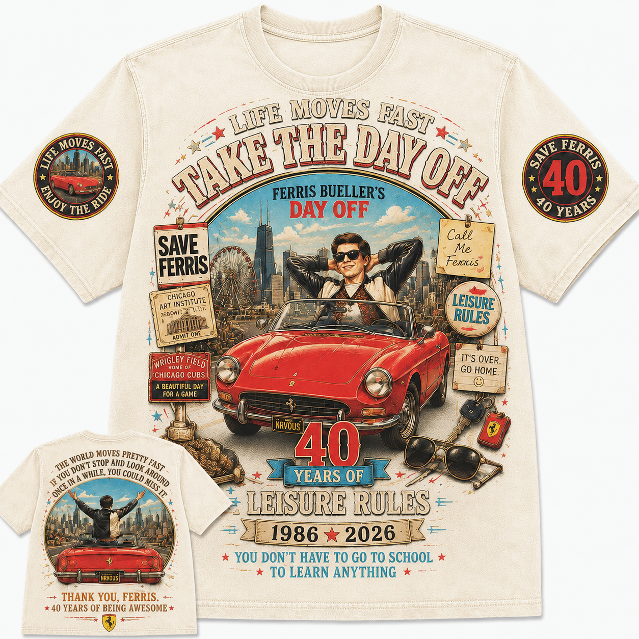 Ferris Bueller Day Off 40 Years Vintage Graphic Tee