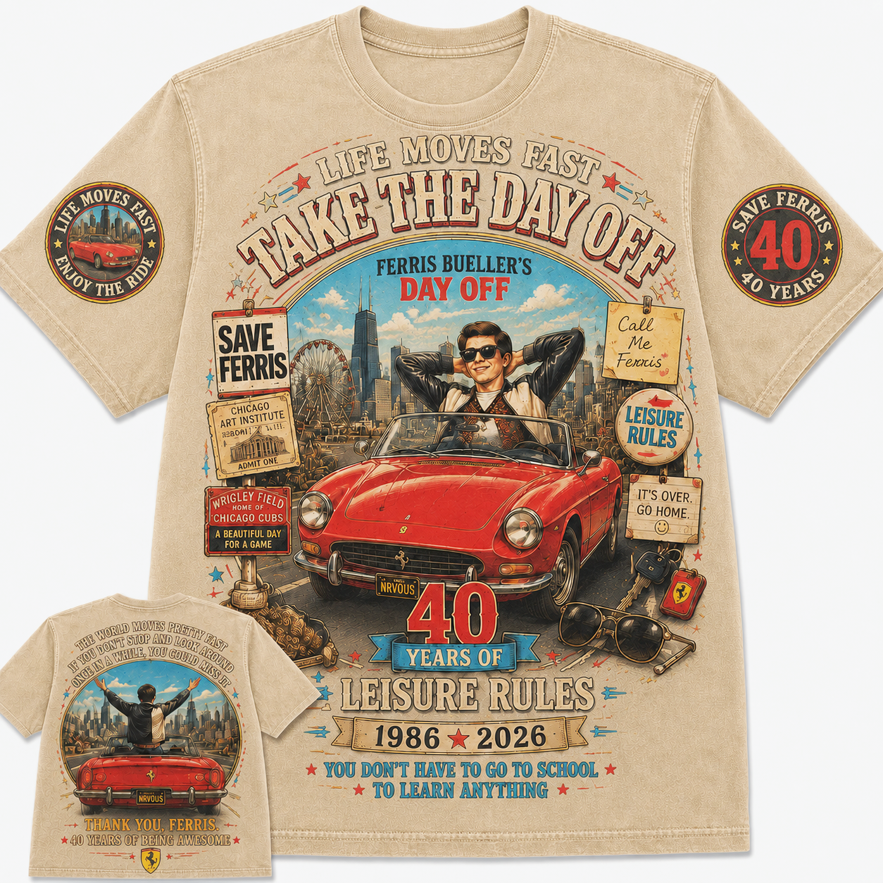 Ferris Bueller Day Off 40 Years Vintage Graphic Tee
