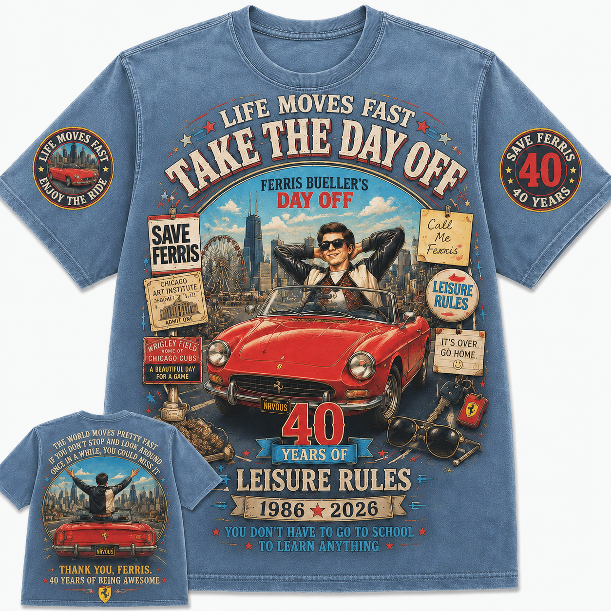 Ferris Bueller Day Off 40 Years Vintage Graphic Tee