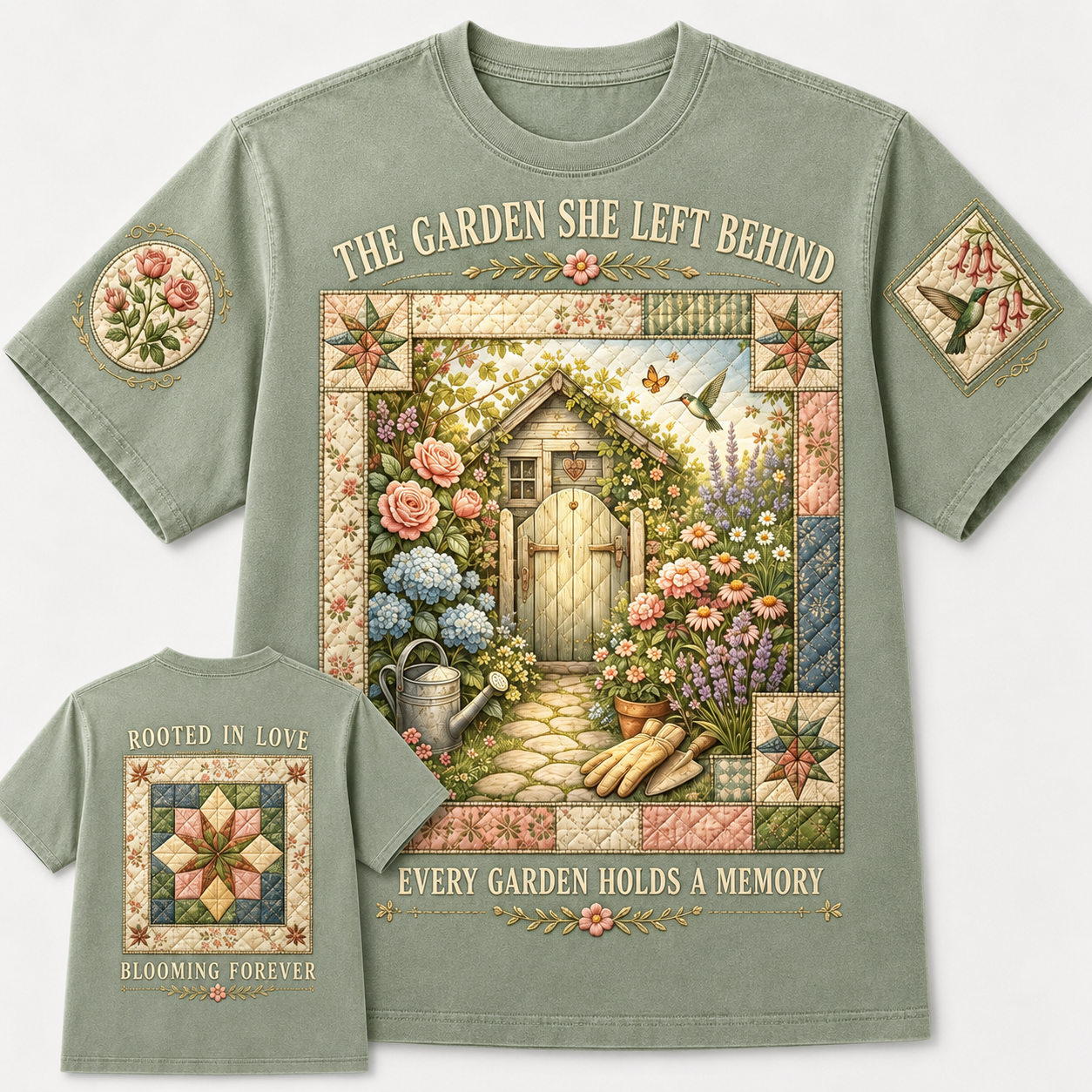 The Garden She Left Behind Quilt T-Shirt
