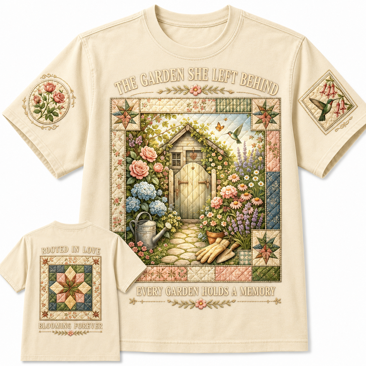 The Garden She Left Behind Quilt T-Shirt