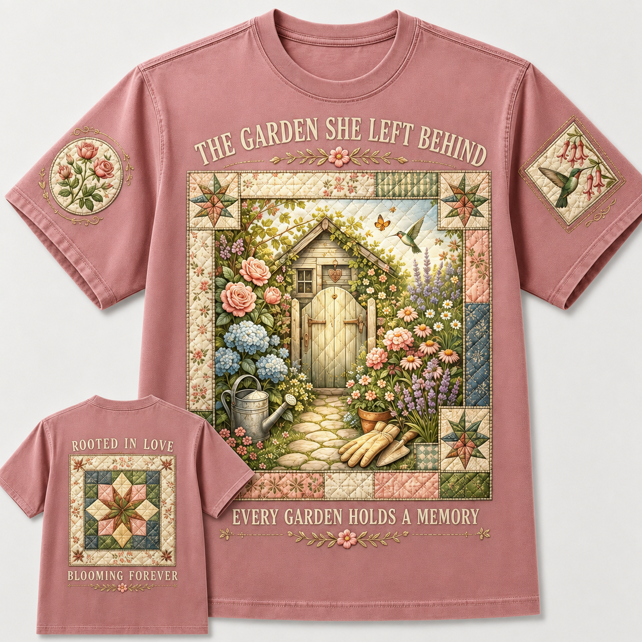 The Garden She Left Behind Quilt T-Shirt