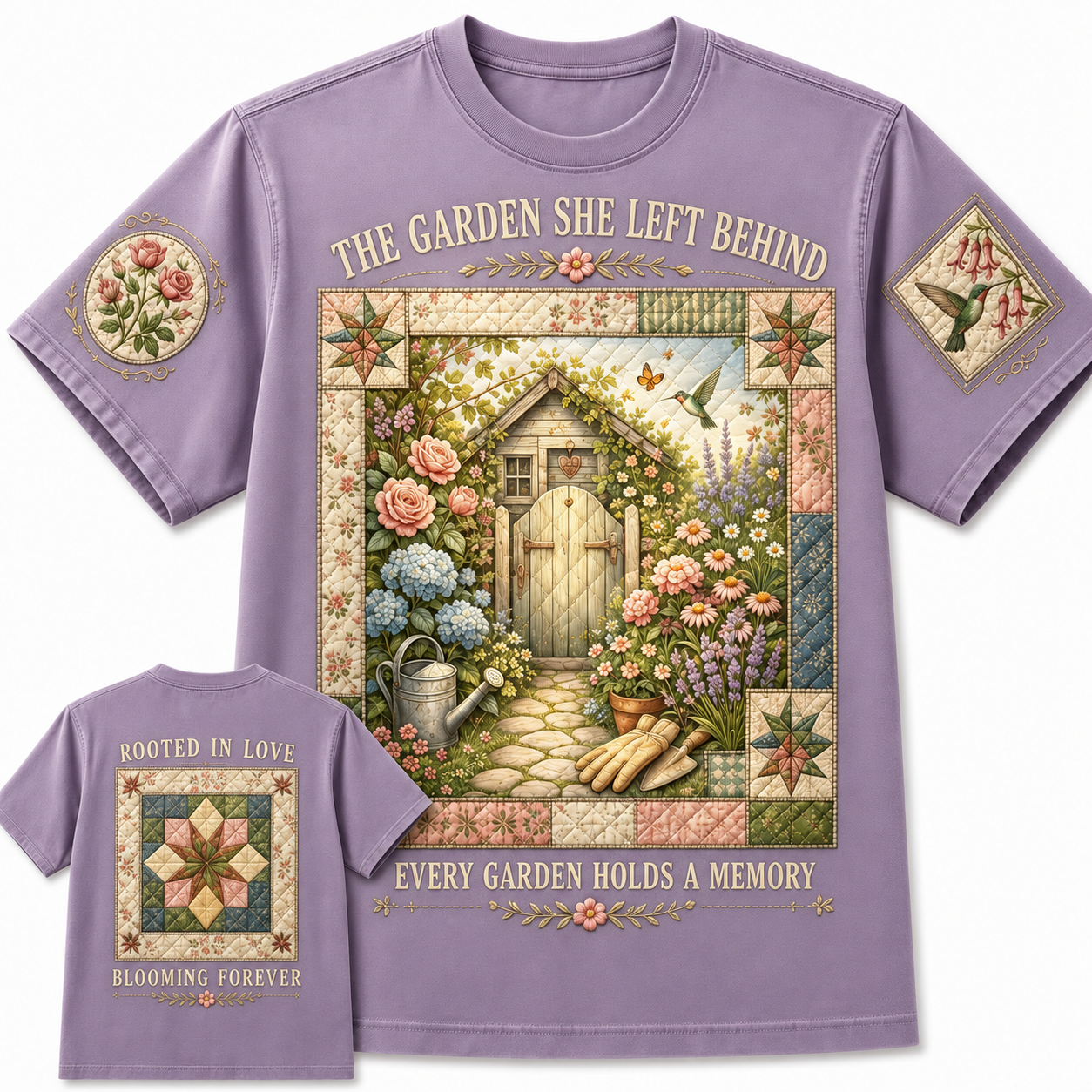 The Garden She Left Behind Quilt T-Shirt