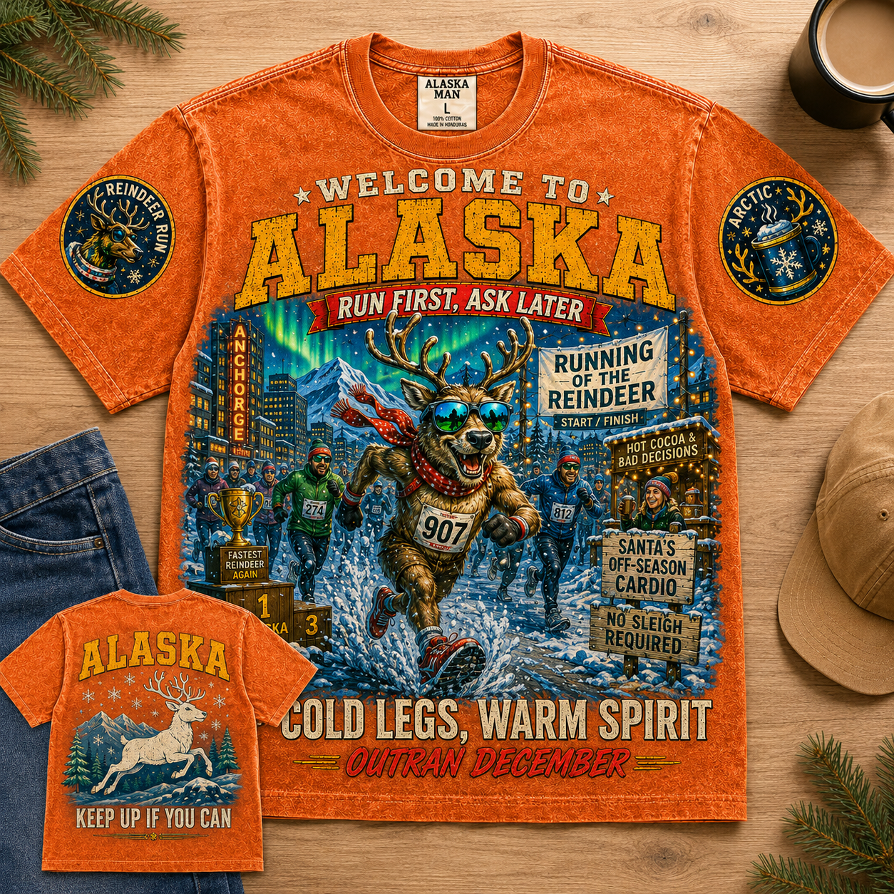 Alaska Run First Ask Later Reindeer T-Shirt