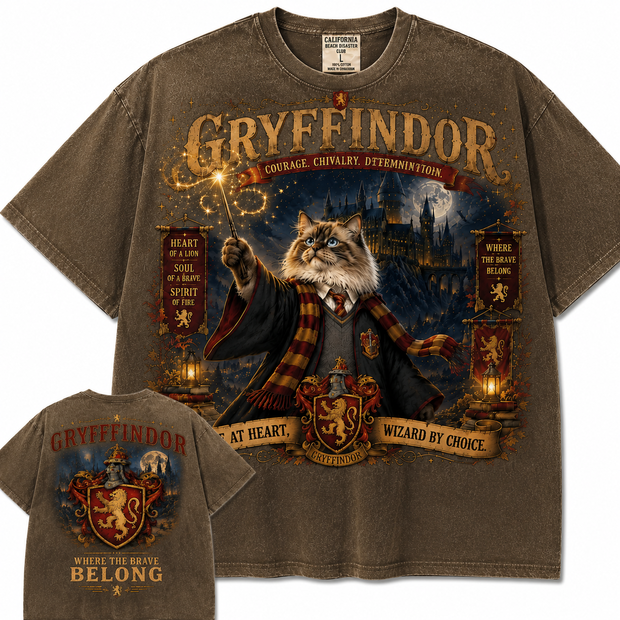 Wizard Cat Castle Vintage Fantasy Graphic Tee