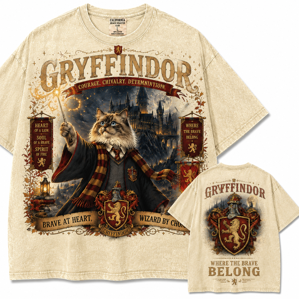 Wizard Cat Castle Vintage Fantasy Graphic Tee