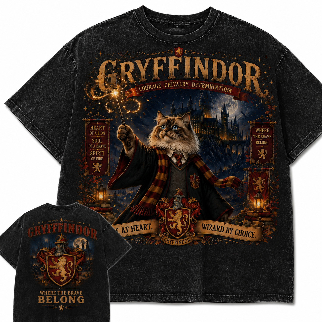 Wizard Cat Castle Vintage Fantasy Graphic Tee
