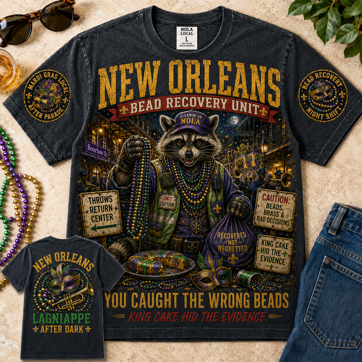 New Orleans Bead Recovery Unit Raccoon T-Shirt