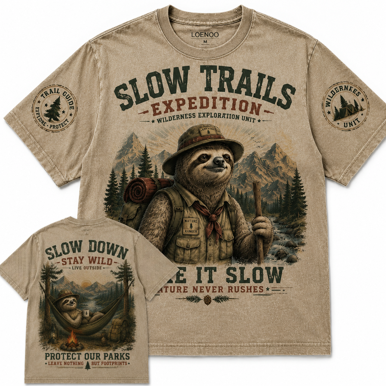 Slow Trails Expedition Vintage Sloth Graphic Tee