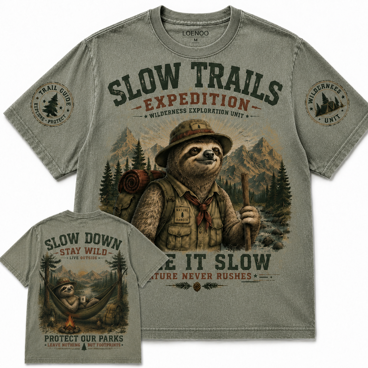 Slow Trails Expedition Vintage Sloth Graphic Tee