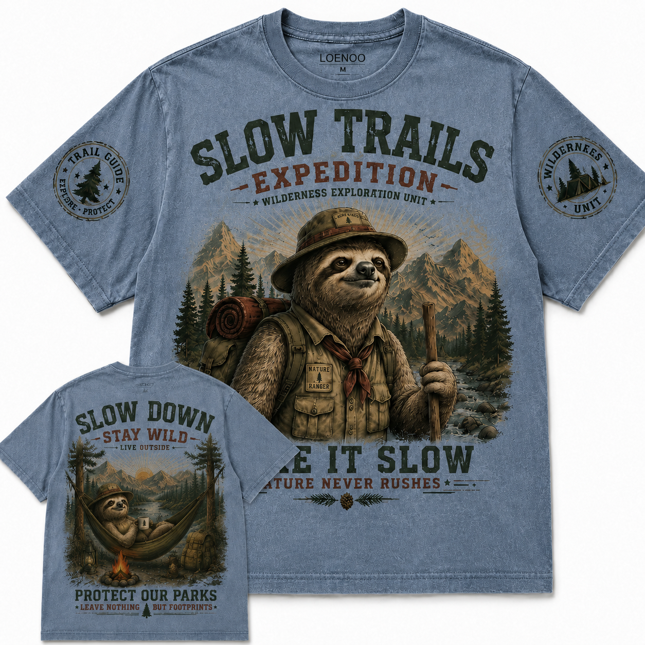 Slow Trails Expedition Vintage Sloth Graphic Tee