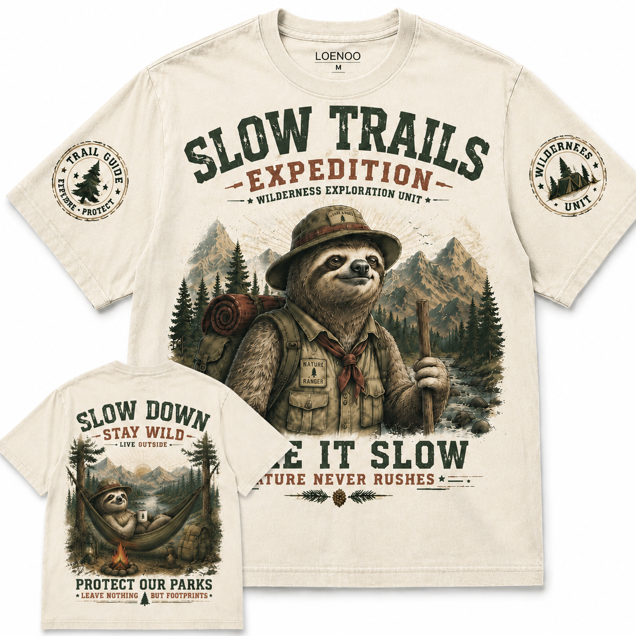 Slow Trails Expedition Vintage Sloth Graphic Tee