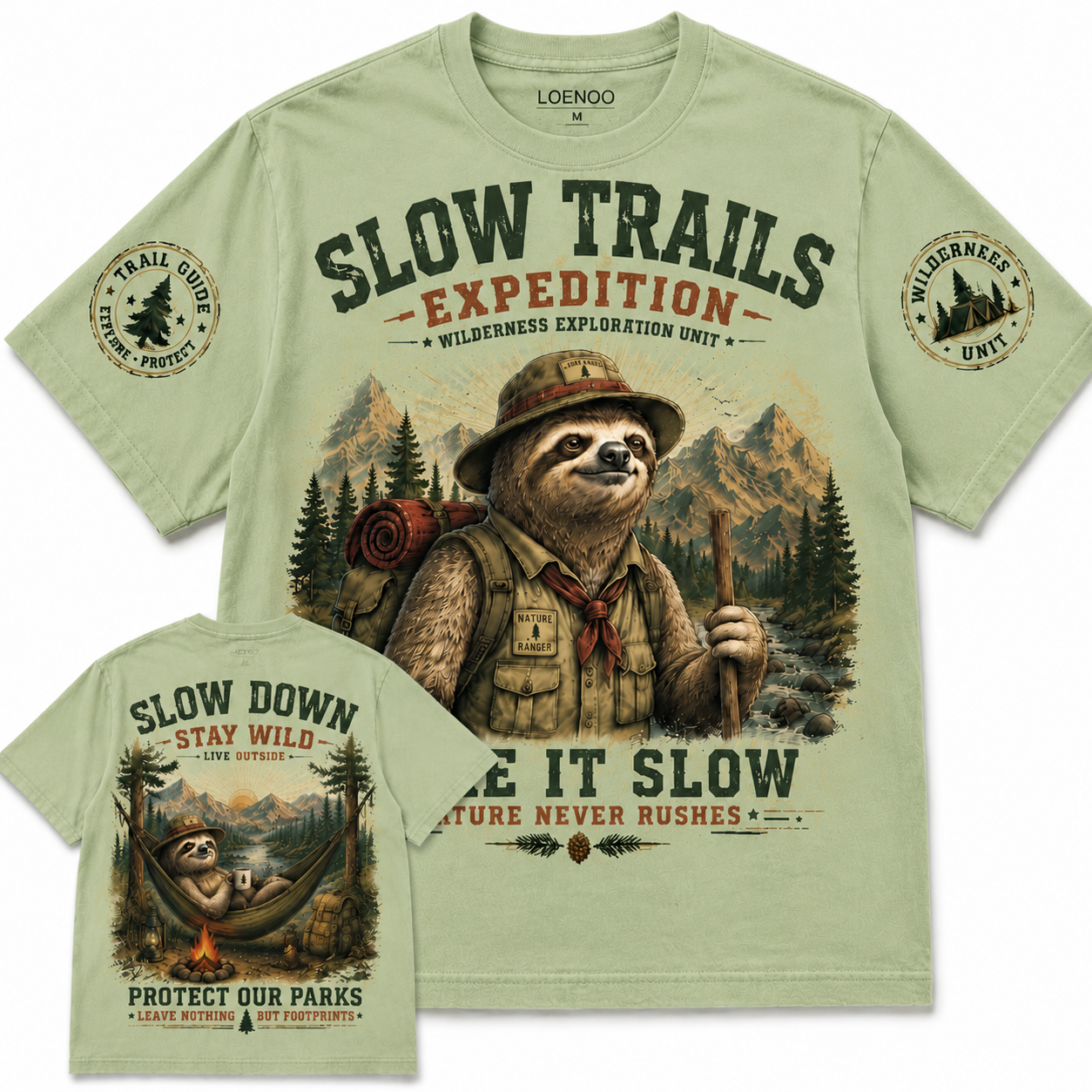 Slow Trails Expedition Vintage Sloth Graphic Tee