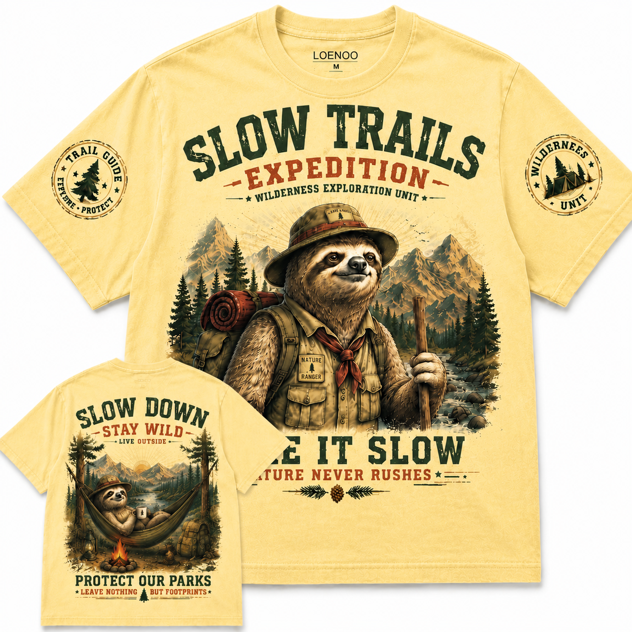 Slow Trails Expedition Vintage Sloth Graphic Tee