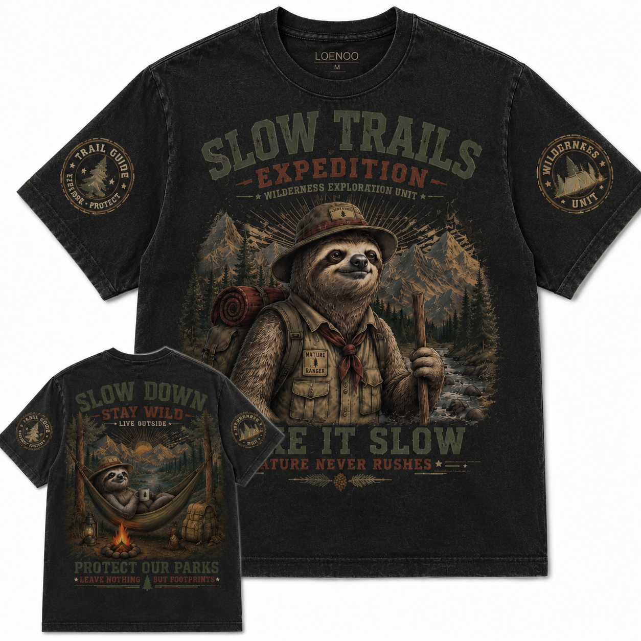Slow Trails Expedition Vintage Sloth Graphic Tee