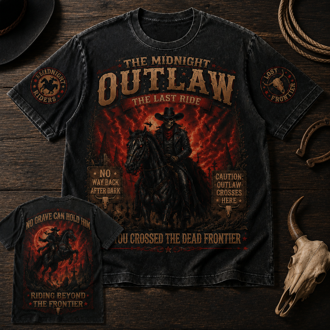 The Midnight Outlaw Vintage Western Graphic Tee