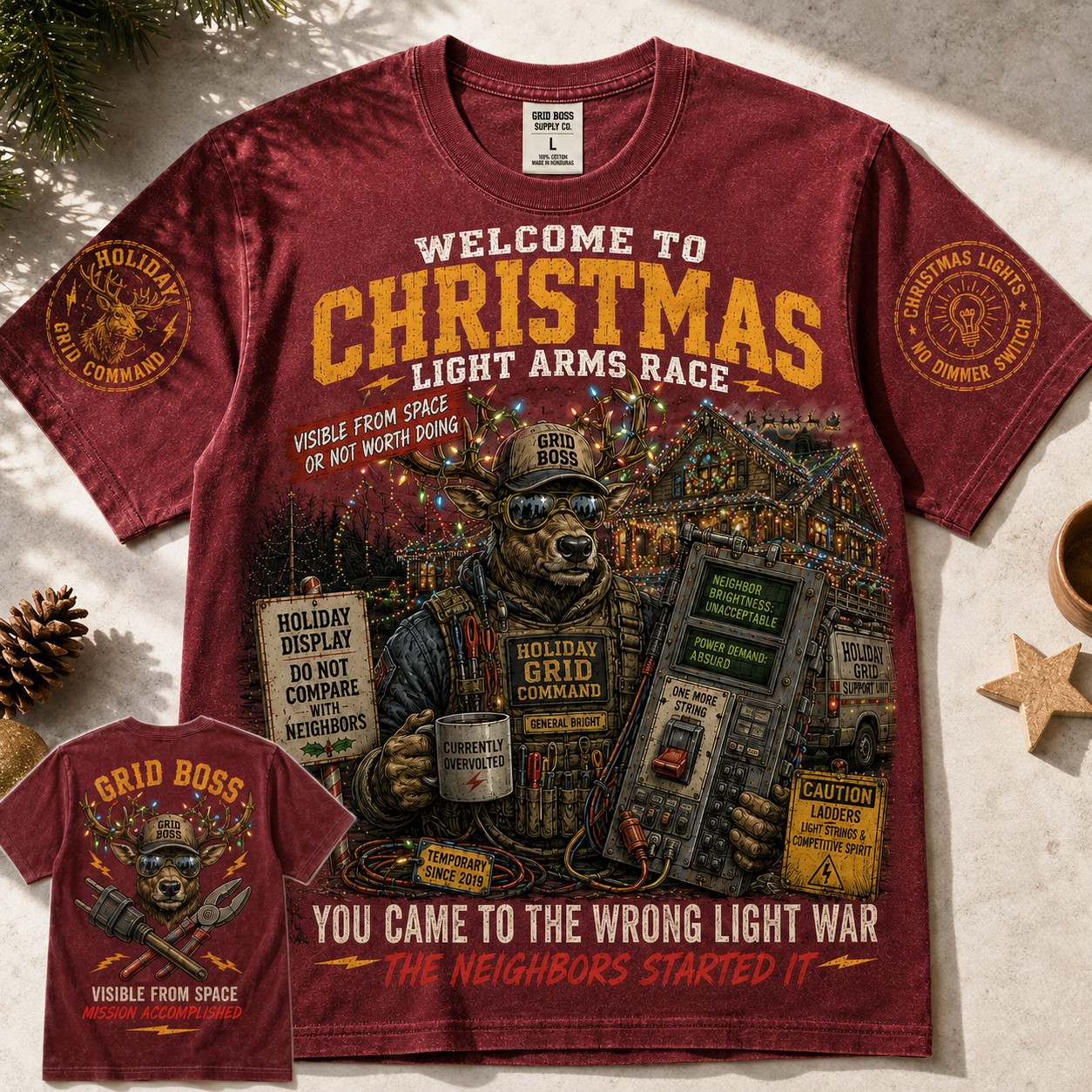 Christmas Light War Grid Boss T-Shirt