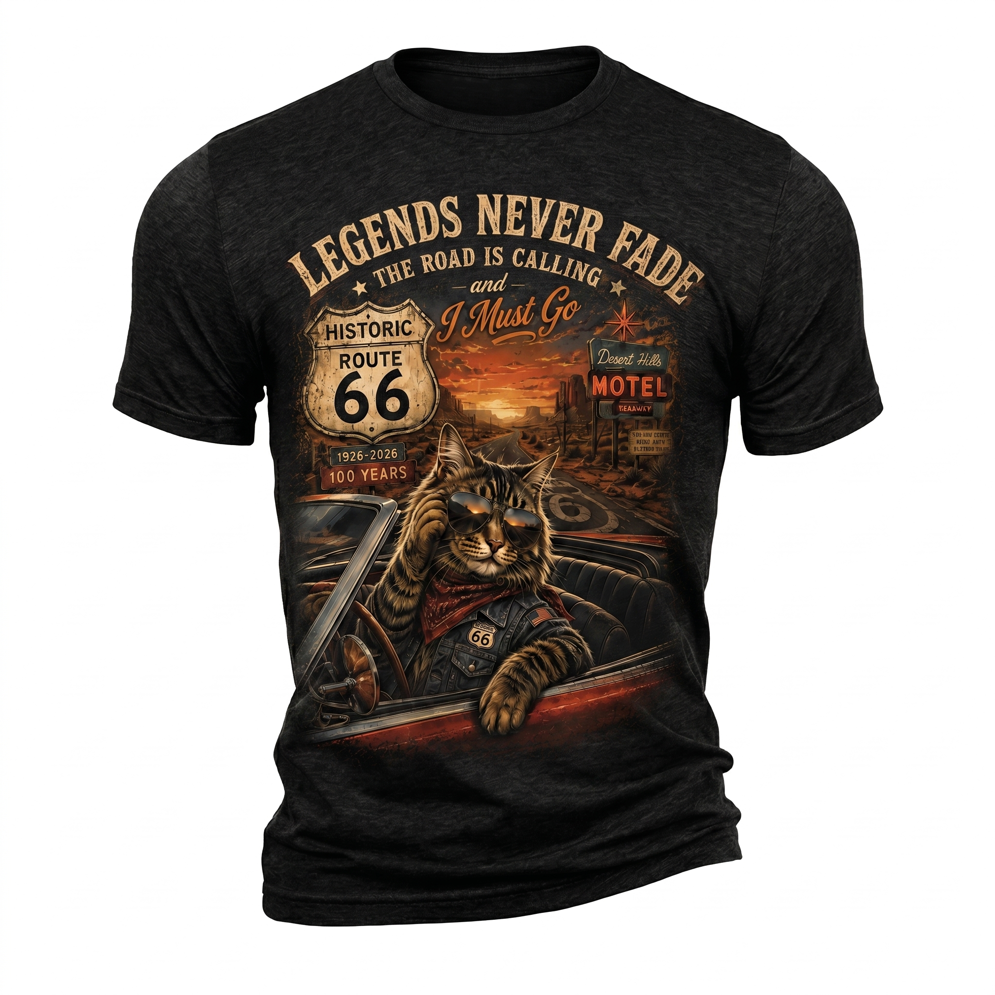 Route 66 Road Trip Cat T-Shirt