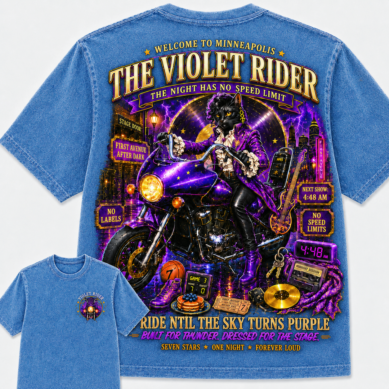 The Violet Rider Midnight Motorcycle T-Shirt