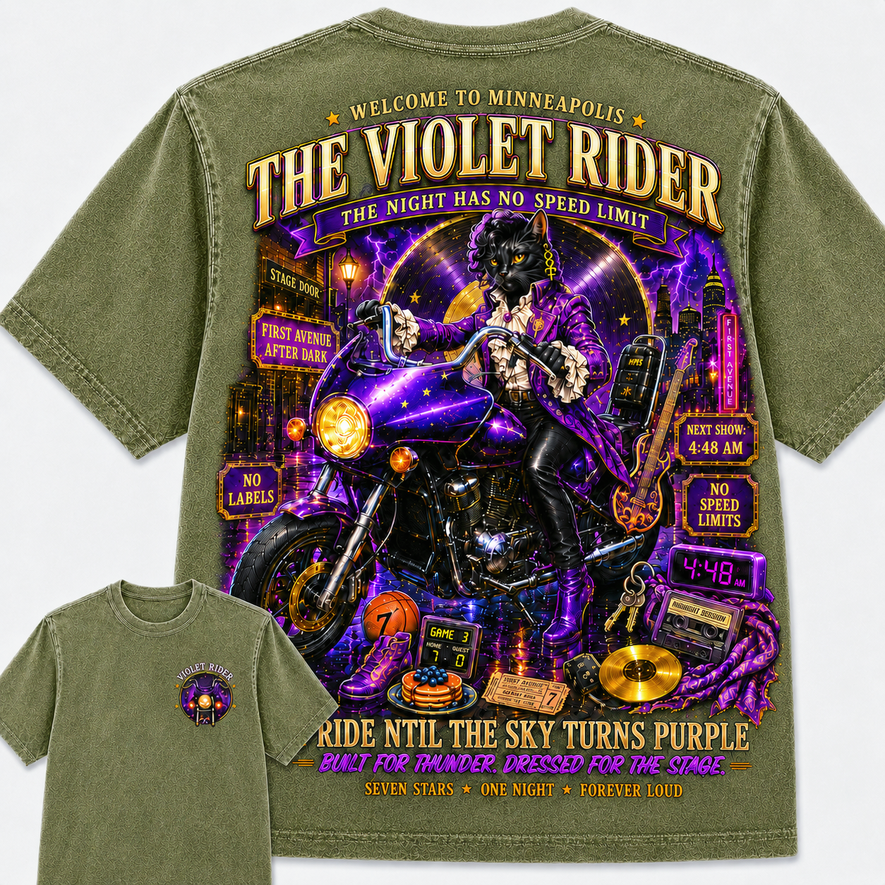 The Violet Rider Midnight Motorcycle T-Shirt