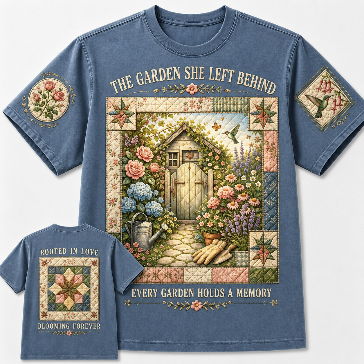 The Garden She Left Behind Quilt T-Shirt