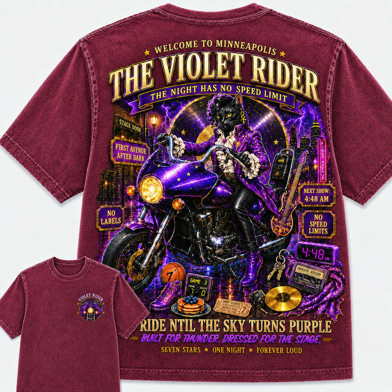 The Violet Rider Midnight Motorcycle T-Shirt