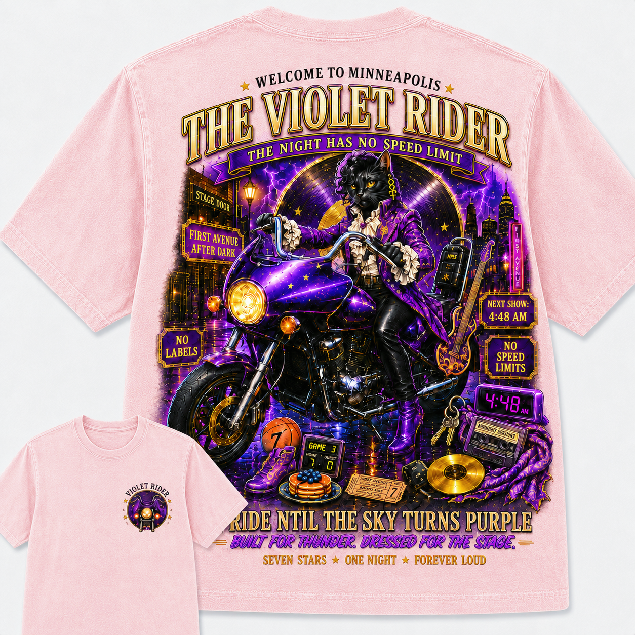 The Violet Rider Midnight Motorcycle T-Shirt