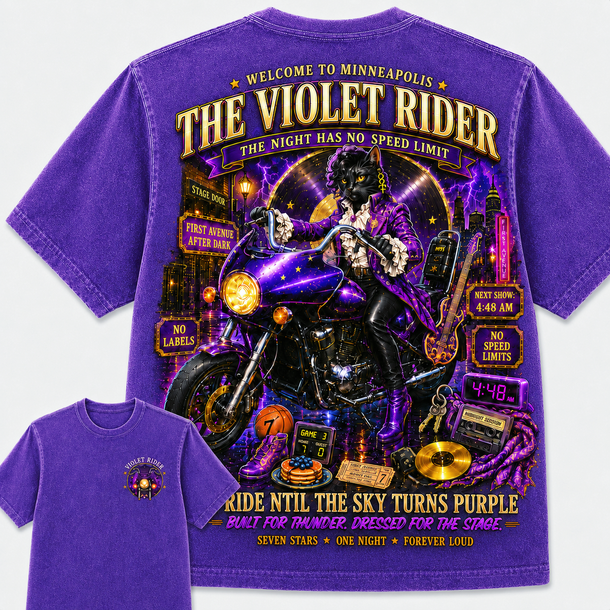 The Violet Rider Midnight Motorcycle T-Shirt