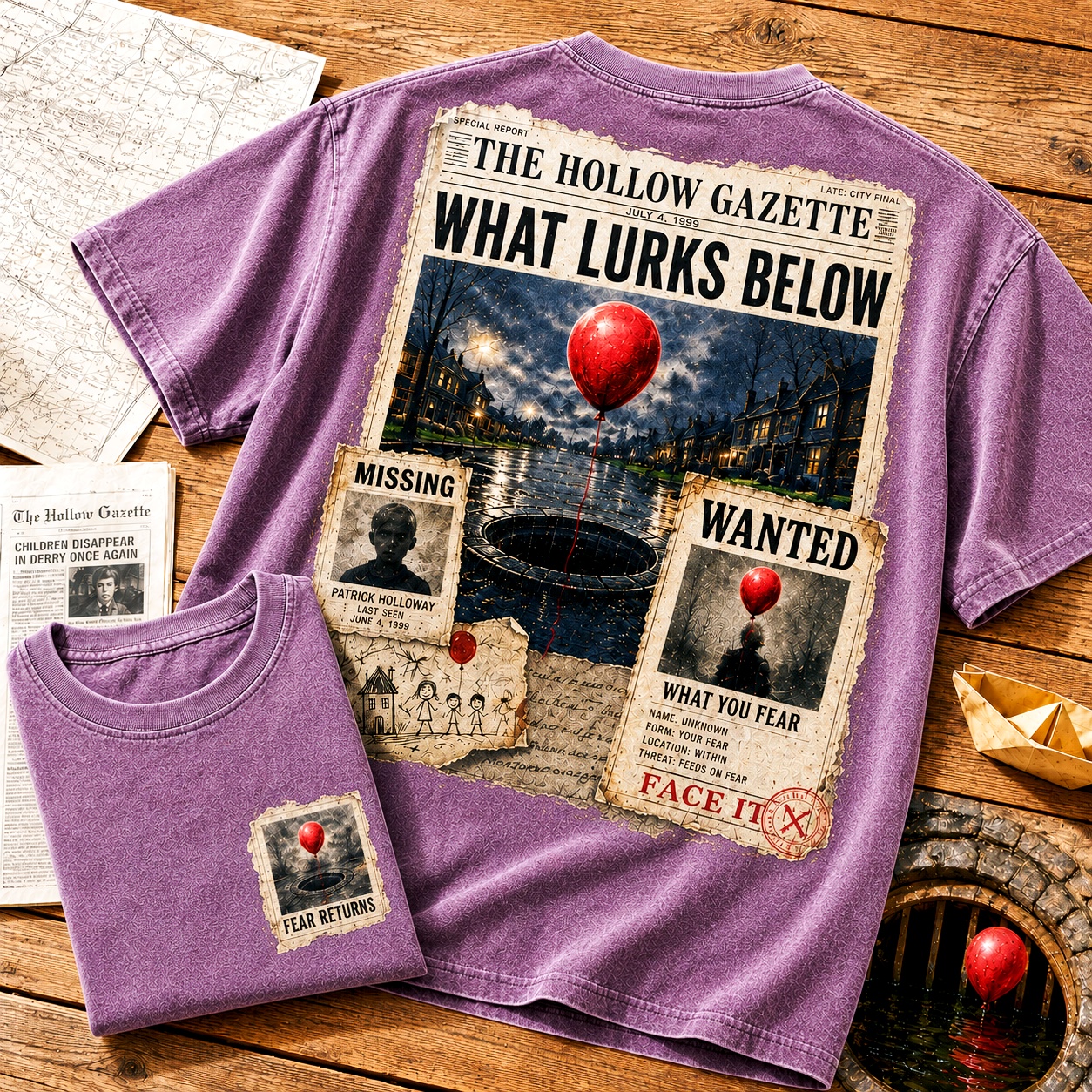 Wanted Red Balloon Horror Tee