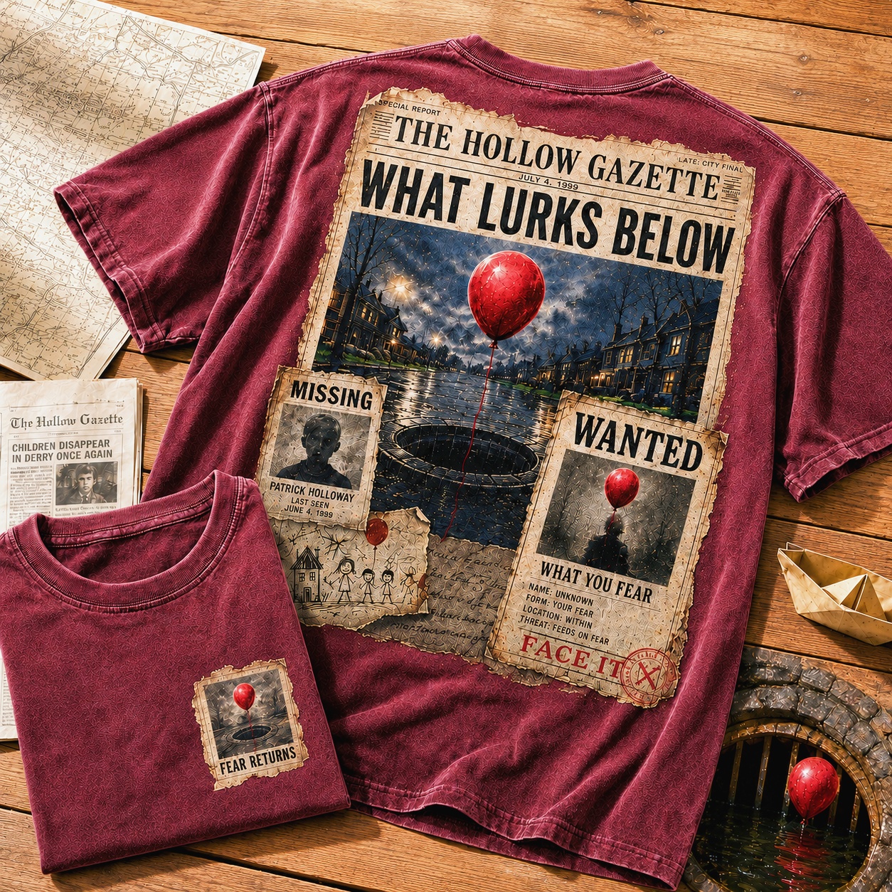 Wanted Red Balloon Horror Tee