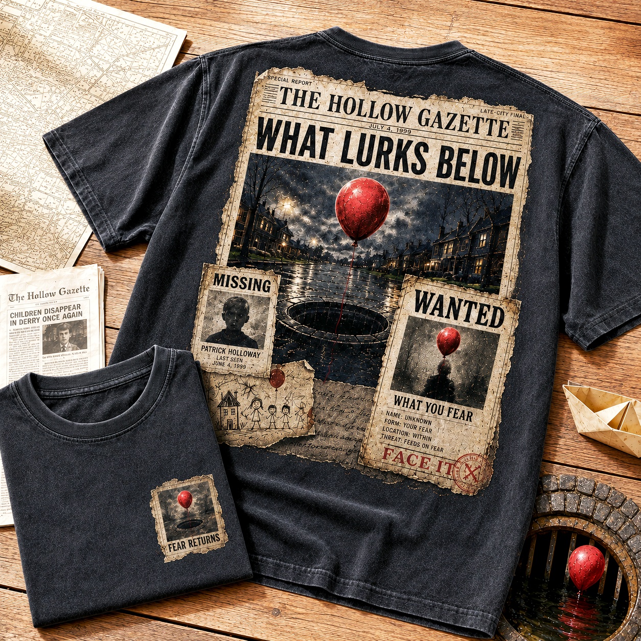 Wanted Red Balloon Horror Tee