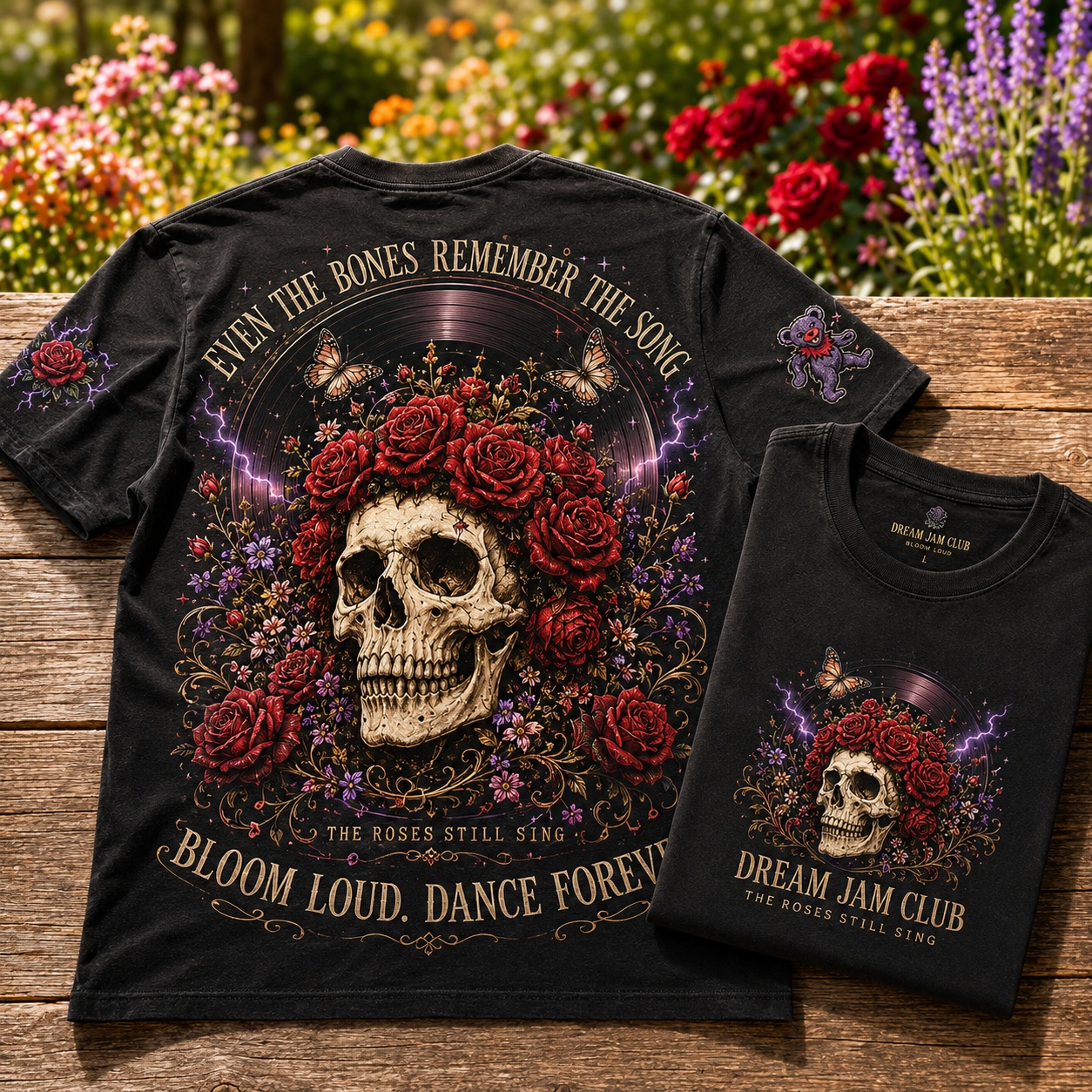 Bloom Loud Skull Rose Music Tee