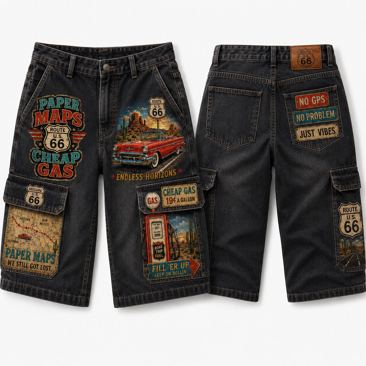 Route 66 Paper Maps Cargo Shorts