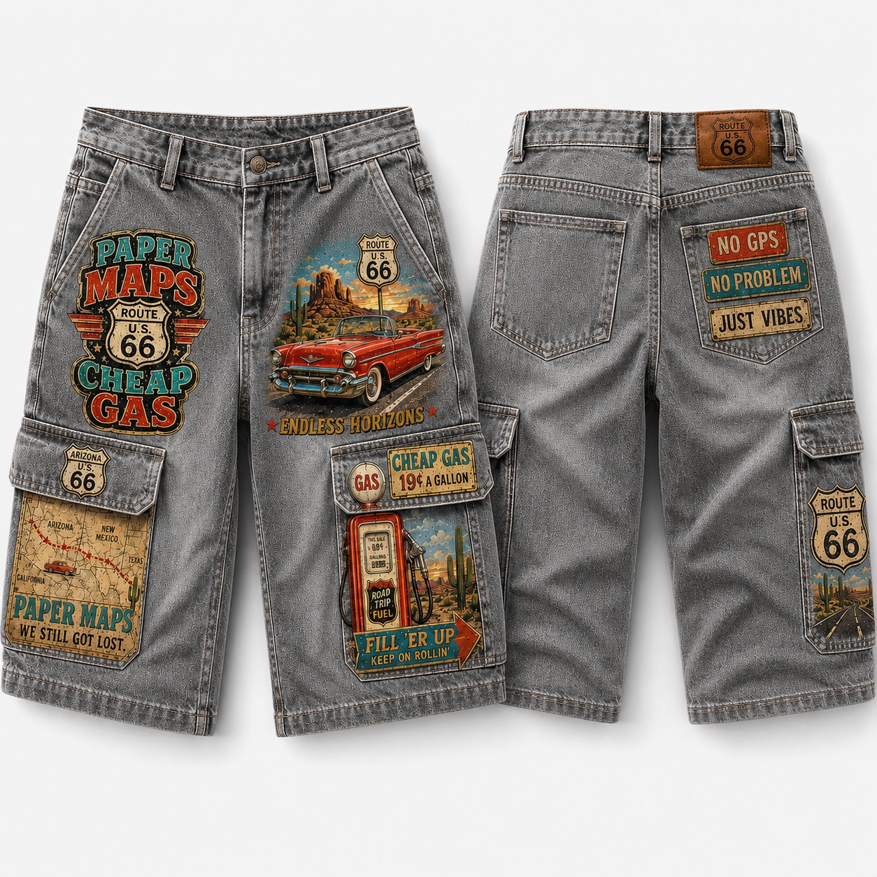 Route 66 Paper Maps Cargo Shorts