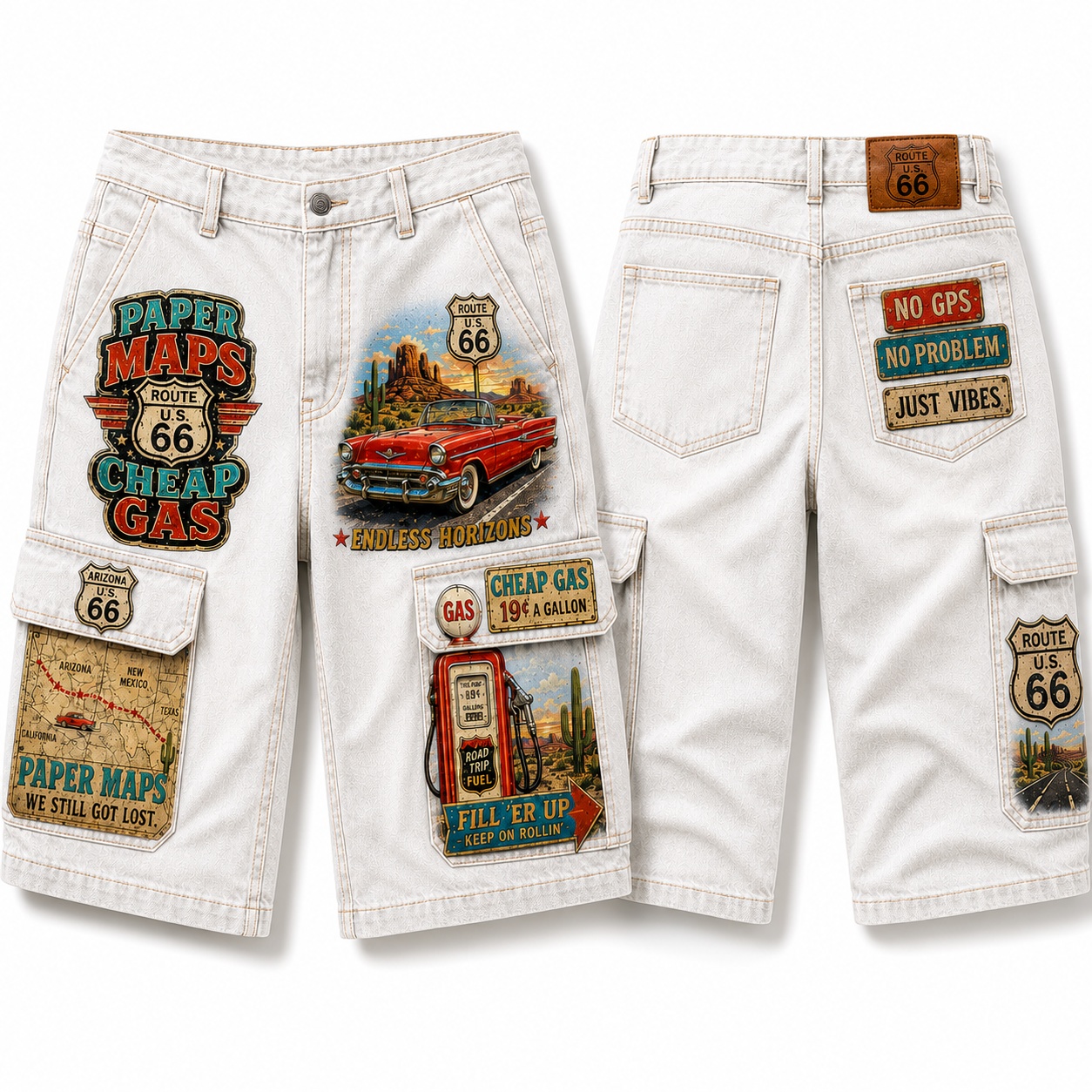 Route 66 Paper Maps Cargo Shorts