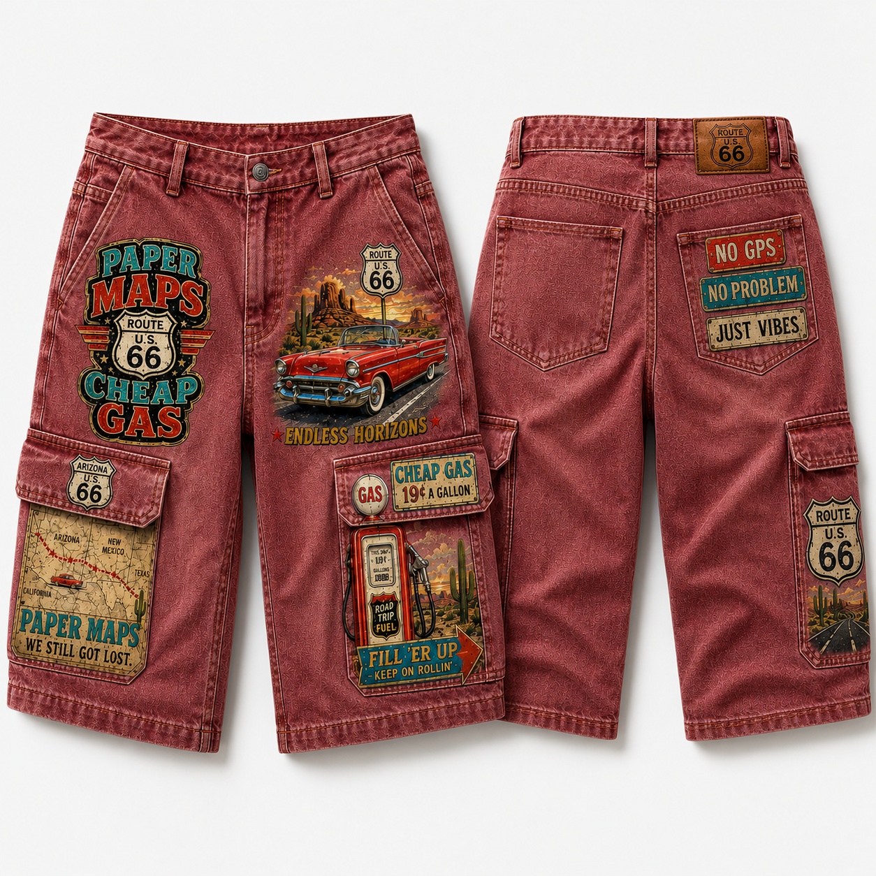 Route 66 Paper Maps Cargo Shorts